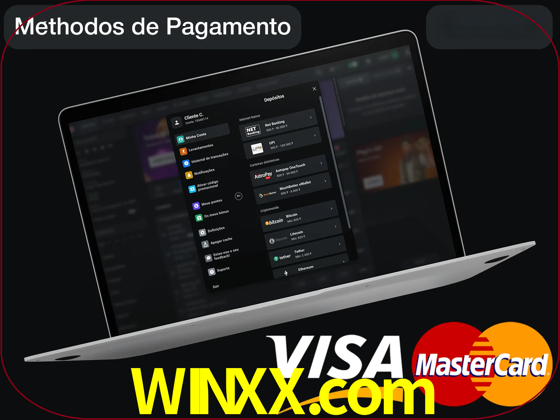 Use seu método de depósito preferido.